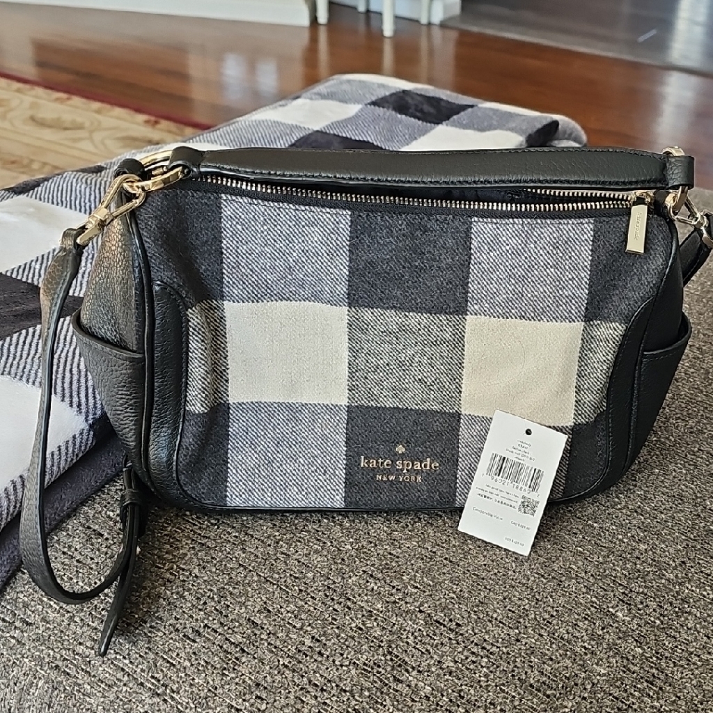 Kate Spade Black And Cream Checkered Crossbody Bag